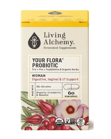 Your Flora WOMAN uses a unique living culture fermentation process Symbio™, a traditional Kefir-Kombucha fermentation with diverse strains of live micro-organisms, combined with organic cranberry juice and roselle specifically for woman needing improved digestion, and vaginal flora , as well as urinary tract support.