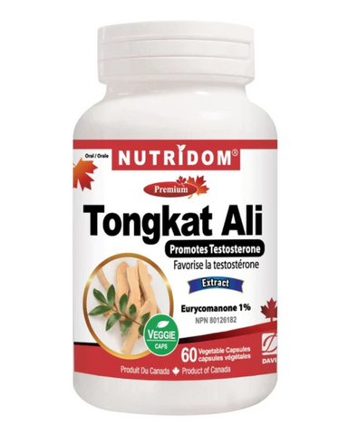 Nutridom's Tongkat Ali supplement contains 200 mg of Eurycoma longifolia root extract, known as Longjack, standardized to contain 0.8% to 1% Eurycomannone, ensuring consistent potency. It's designed to support testosterone production in men over a two-month supply. In addition, the product is Non-GMO, Vegan, Gluten-Free, Soy-Free, and Dairy-Free.