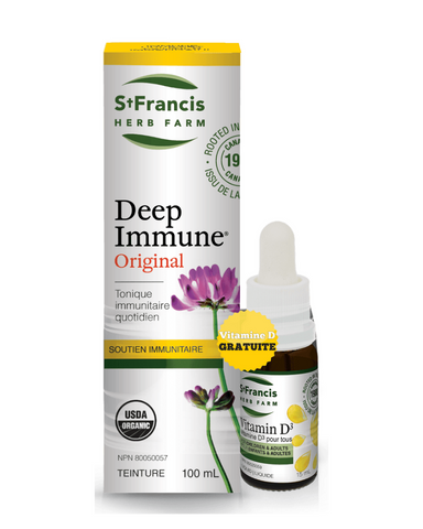 Deep Immune® supports and fortifies the immune system by restoring the body’s innate balance through the synergistic action of eight powerful adaptogenic herbs. Taken daily, Deep Immune® helps to keep your natural defences strong – ready to take on colds and flu!