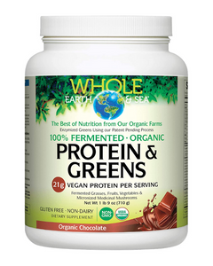 Whole Earth & Sea Fermented Organic Protein & Greens is a 100% fermented, plant-based superfood formula featuring 21 g of the cleanest possible plant-based vegan protein per serving. This unique food supplement harnesses the power of natural fermentation to deliver a broad spectrum of highly bioavailable nutrients and protein in a single, convenient serving. Fermented Organic Protein & Greens features an organic fruit, vegetable, and grass blend, grown at Factors Farms in British Columbia’s Okanagan Valley.