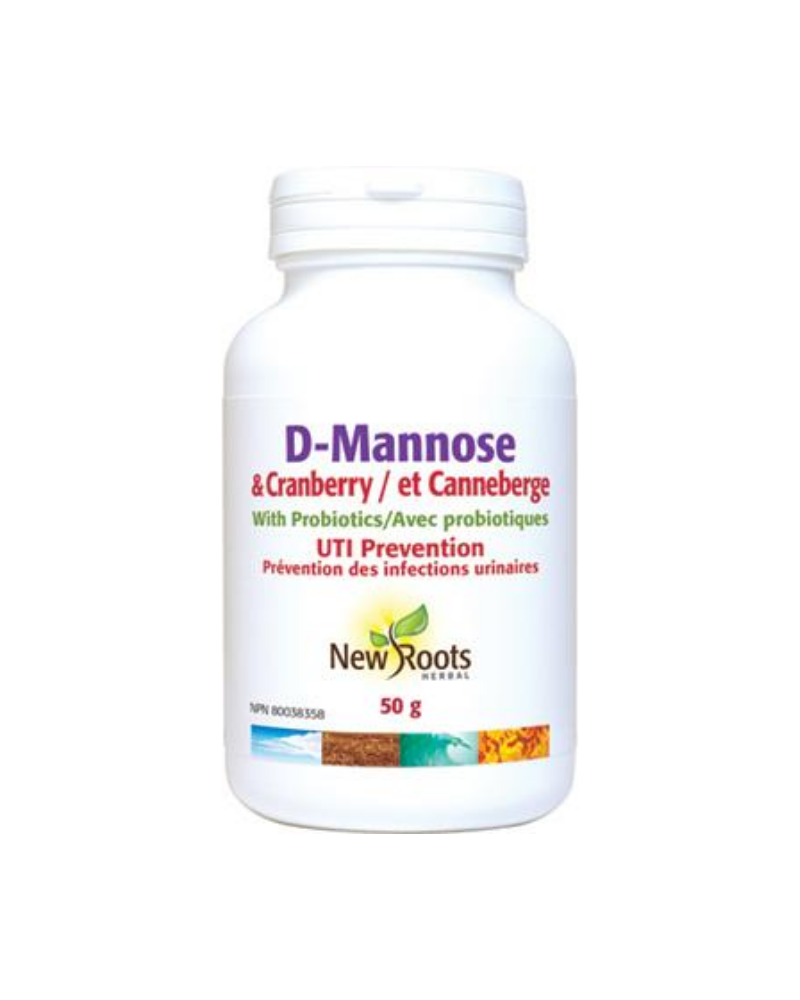 New Roots Herbal D-Mannose and Cranberry is formulated as an effective alternative to antibiotics for the treatment of often-recurring urinary tract infections (UTIs). D-Mannose and Cranberry is formulated with therapeutic proportions of three proven natural ingredients.
