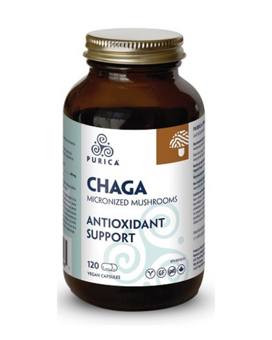 Chaga is known for its remarkably high levels of antioxidants (approximately 50 times that of blueberries).  A dark, woodlike fungus that is also a rich source of powerful phytochemicals such as sterols, phenols, beta-glucans and melanin, Purica Chaga is lab-grown and micronized to improve absorption and potency by 5 to 10 times. 