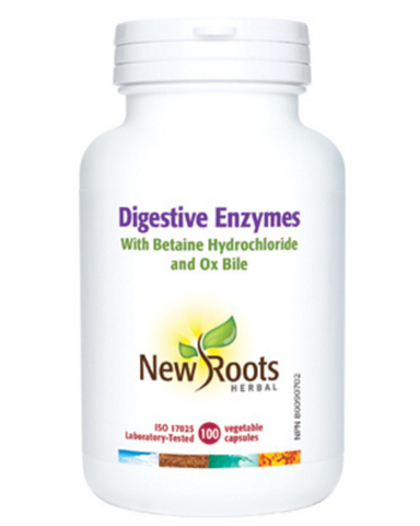 New Roots - Digestive Enzymes with Betaine HCl & Ox Bile - 100 Vegetable capsules