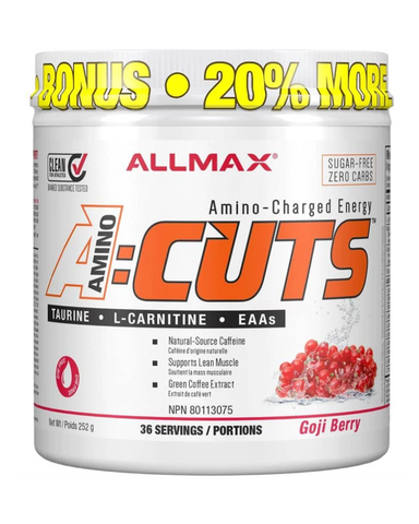 Taurine, L-Carnitine and Green Coffee extract – AminoCuts is ideal anytime you need an energy boost! A:Cuts Amino Acid drink mix is the ideal combination of ingredients designed to provide energy for training while maintaining muscle mass, all the while supporting a fat burning diet. 