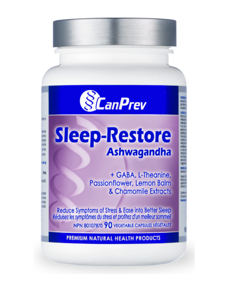 CanPrev’s Sleep-Restore Ashwagandha is formulated with an oasis of calmative herbs like lemon balm and passionflower to help reduce over-excitement and counteract the effects of cortisol on your body, mind, and sleep. With added GABA and L-theanine to help relieve tension. Restore body and mind by soothing stress and easing into a better bedtime.