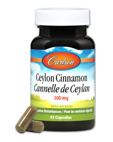 Carlson Ceylon Cinnamon is an easy swallow supplement that is derived from Cinnamomum verum plant bark, also known as the "true cinnamon" form.  Current research demonstrates that Ceylon Cinnamon is a natural supplement to help with digestive disturbances.