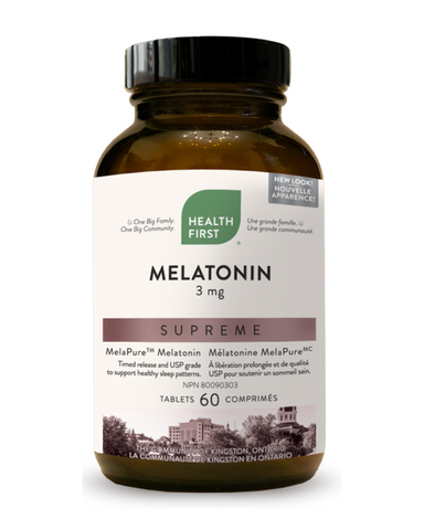 Health First Melatonin Supreme contains USP grade, MelaPure™ melatonin, which is produced in Italy under strict manufacturing standards in a patented process. It is guaranteed not to contain any serotonin, which is commonly found in melatonin supplements. The formula is free from common allergens and timed to gradually release 3 mg of melatonin into the blood stream over a 6-to-8-hour period to support healthy sleep.