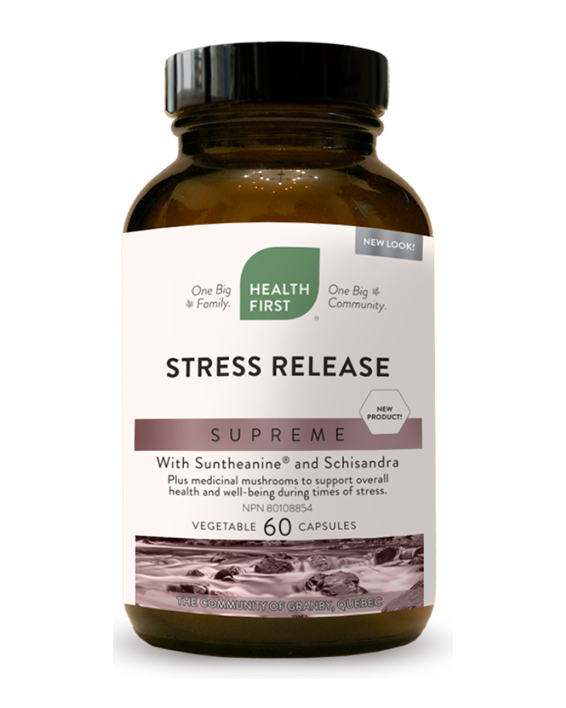 Health First® Stress Release Supreme is your body armour for stress! This non-drowsy and vegan formula contains a complementary blend of medicinal mushrooms and key adaptogens that provide all-round mental and physical support for managing stress. Just two capsules taken daily provides adults with a clinically studied dose of Suntheanine®, a patented form of L-theanine shown to increase alpha brain waves, resulting in a relaxed yet alert state.
