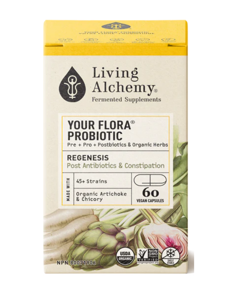 Your Flora Regenesis combines a 35 strain living culture Symbiotic with organic artichoke and chicory specifically for those aiming to re-establish a healthy digestive ecosystem and good digestive function.