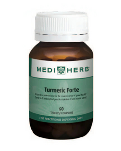 MediHerb Turmeric Forte is a formulation of Turmeric rhizome and Fenugreek seed extracts to enhance absorption and improve bioavailability of curcuminoids, the active constituents of turmeric. Turmeric rhizome provides turmeric curcuminoids, including curcumin, demethoxycurcumin, and bisdemethoxycurcumin. This product is standardized to total curcuminoids and to curcumin, to ensure optimal strength and quality.