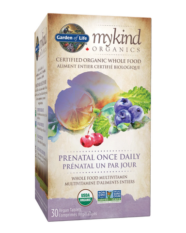 Finally, a Certified organic, Non-GMO and Vegan prenatal one-a-day multi that's made from real, nutritious foods. mykind organics Prenatal Once Daily is a once daily multivitamin formulated specifically for women during pre-conception, pregnancy and lactation. It supports normal early fetal development and mom's energy production and immune system. 