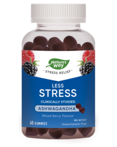 Formulated with clinically studied Sensoril Ashwagandha, Nature’s Way Less Stress gummies help to reduce the symptoms of stress, such as fatigue, sleeplessness, irritability, and inability to concentrate. They can also help to reduce cortisol and C-reactive protein levels, the biomarkers of physical stress.