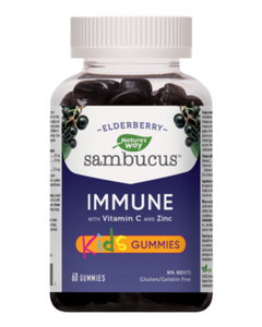 These tasty elderberry gummies are made with black elderberry extract and have the added benefit of Vitamin C and Zinc to maintain and support children's immune systems. This natural health product also helps the development and maintenance of bones, cartilage, teeth and gums. Each serving of two gummies contains 50mg of Black Elder, 90mg of Vitamin C and 7.5mg of Zinc.