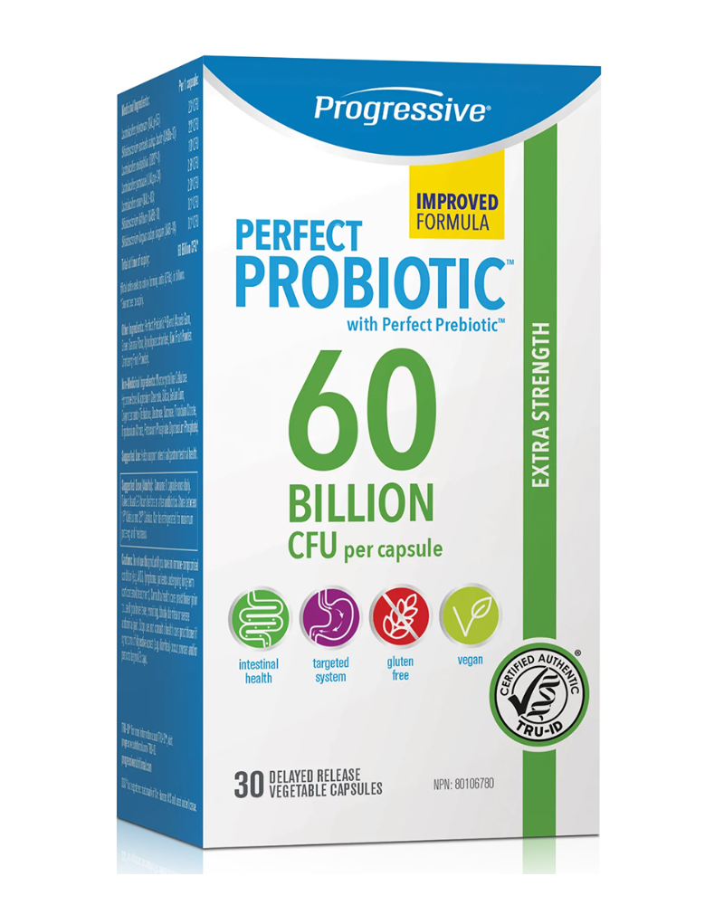 Perfect Probiotic 60 Billion is an extra strength probiotic for daily use and supports digestive health. Featuring 7 probiotic strains and the Perfect Prebiotic blend to support your entire digestive tract in a delayed release vegetable capsule.