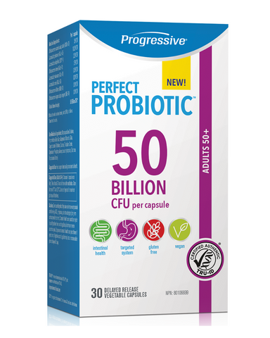 Perfect Probiotic Adults 50+ 50 Billion is specially formulated with a higher ratio of Bifidobacteria probiotic strains to support the digestive health of Adults 50+. Featuring 8 probiotic strains to support your entire digestive tract in a delayed release vegetable capsule.