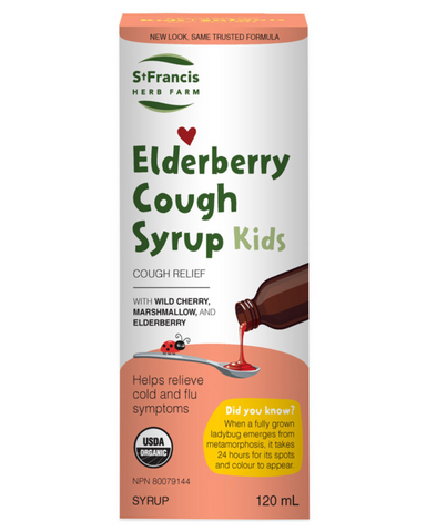 A unique, all-natural cough syrup formula made with fresh elderberry and wild cherry bark blended with honey and essential oils. This great tasting formula can soothe throat and lung irritation and help to clear excess mucus from respiratory tract infections – so kids can breathe easy!