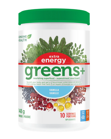 Greens+ Extra Energy offers powerful vitamins, minerals, antioxidants and amino acids for energy, stamina and peak athletic performance, without a crash later.