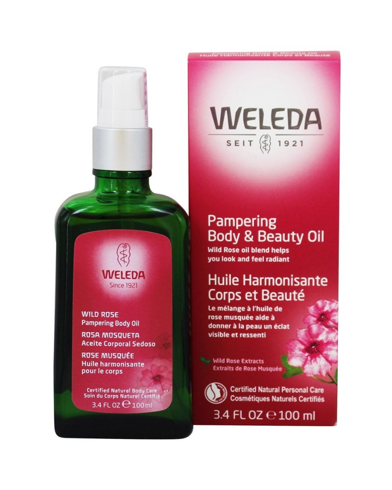 The Weleda Wild Rose Pampering Body and Beauty Oil harmonizes and revitalizes the skin and the senses. Organic Musk Rose Oil and Sweet Almond Oil, high in essential fatty acids, nourishes and softens the skin, improving elasticity.