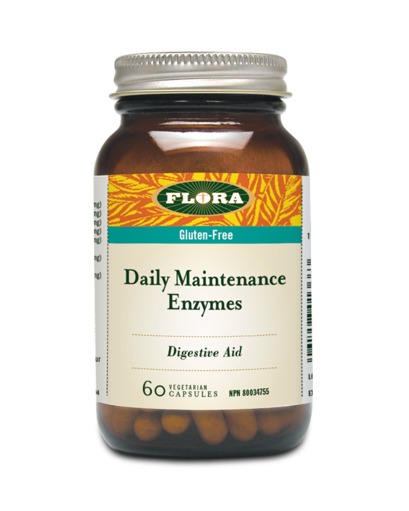Help promote good digestion and overall health with Flora’s Daily Maintenance Enzyme, an all-around digestive enzyme combination. This blend supports the breakdown of nutrients for absorption by replacing natural enzymes that are lost from cooking.