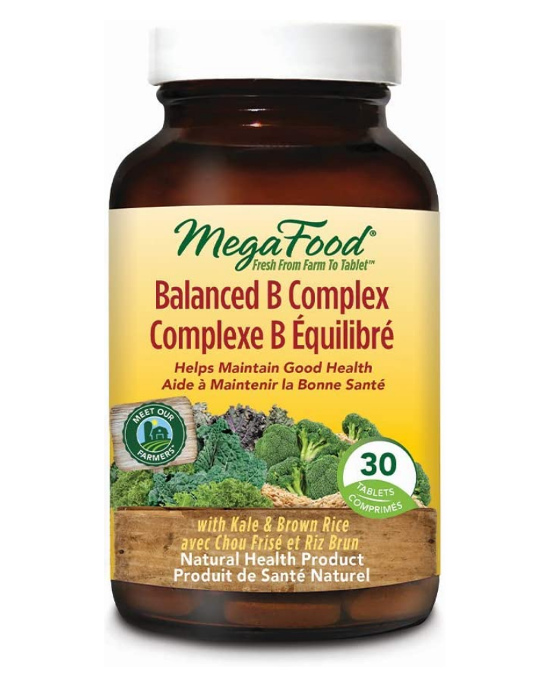 MegaFood Balance B Complex promotes energy and health of the nervous system. Organic spinach provides synergistic co-nutrients and life-enhancing chlorophyll. Balanced B Complex is a balanced ratio of FoodState B complex vitamins in their most bioavailable food form.