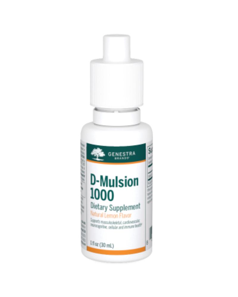 D-mulsion is emulsified vitamin D using the unique WisdOM-3 process which minimizes bile dependency. It uses lanolin as a precursor, and a base of extra virgin olive oil. Vitamin D helps in the development and maintenance of bones and teeth.