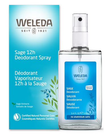 Weleda Sage 12 Hour Deodorant Spray refreshes the skin and eliminates unwanted bacteria. The refreshing, herbal fragrance of organic sage extract, along with essential oils of lavender, rosemary and thyme create an intriguing, long-lasting deodorant. Free of antiperspirants such as aluminium salts. This is a non-aerosol spray.