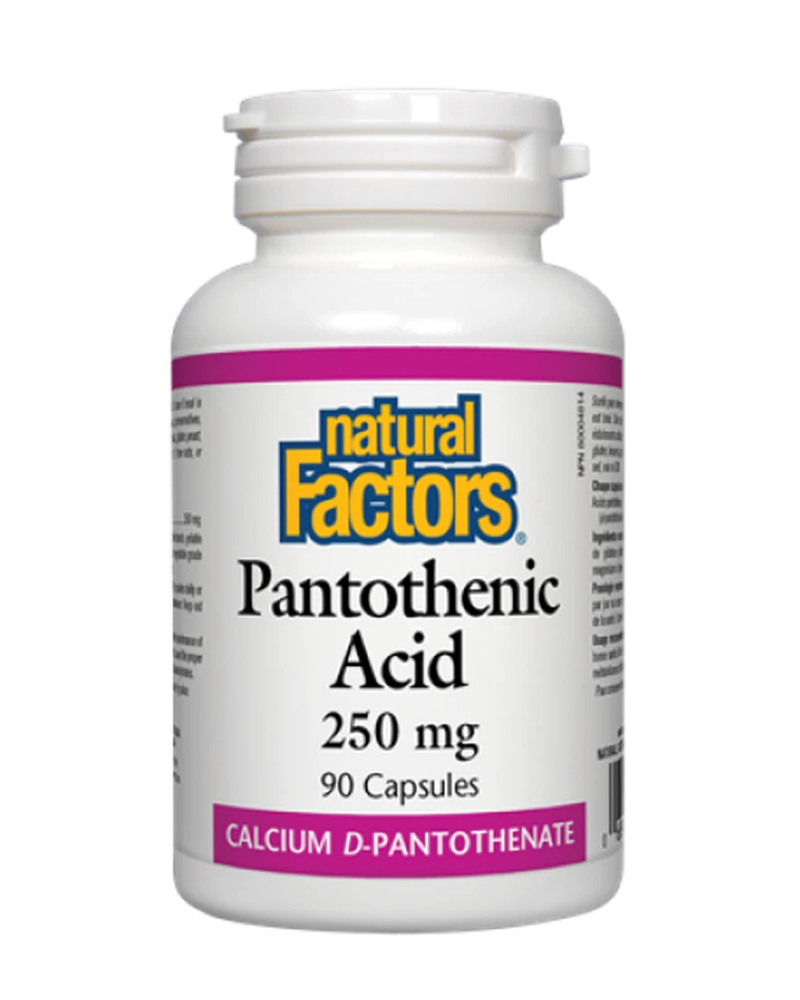 Natural Factors Pantothenic Acid helps in the metabolism of fats, proteins, and carbohydrates and converts them into energy in the body. It is also known as the anti-stress vitamin as it plays a vital role in the production of adrenal hormones and in the formation of antibodies.