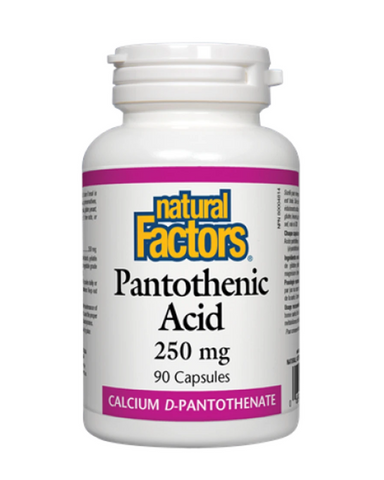 Natural Factors Pantothenic Acid helps in the metabolism of fats, proteins, and carbohydrates and converts them into energy in the body. It is also known as the anti-stress vitamin as it plays a vital role in the production of adrenal hormones and in the formation of antibodies.