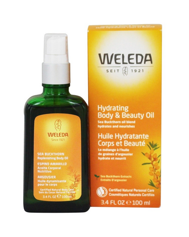 Weleda Hydrating Body and Beauty Oil is beneficial after sun exposure. Rich in unsaturated fatty acids, this oil helps skin look and feel revitalized and resilient. Weleda Hydrating Body and Beauty Oil Moisturizes,  and smooths roughness. This product is certified natural by NATRUE, free from synthetic preservatives, fragrances, colorants or raw materials derived from mineral oils.