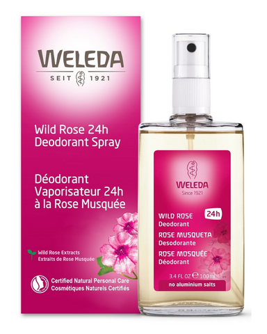 Weleda Wild Rose 24 Hour Deodorant Spray delicately fragrances the skin, while eliminating unwanted bacteria. Exquisite scents of organic wild rose and organic orange blossom provide a feeling of freshness and well-being. This product is free of antiperspirants such as aluminium salts. It is also a non-aerosol spray.