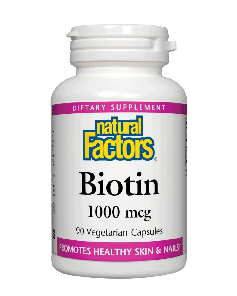 Natural Factors Biotin promotes strong, healthy nails, hair, and skin. Biotin is a B-complex vitamin (B7) that is vital for the metabolism of carbohydrates, fats, and proteins, helping to convert food into energy. It also supports healthy blood sugar regulation. Natural Factors non-GMO biotin is available in 1000 mcg, 5000 and 10 000 mcg capsules.