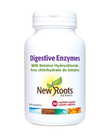 Pancreatic enzymes are the foundation for the digestion and absorption of the food we eat. The aging process and the various diseases that afflict the pancreas can drastically reduce the production of these enzymes and lead to bloating, gas, and feeling of fullness that persist due to impaired digestion. Each capsule of New Roots Herbal’s Digestive Enzymes is formulated with protease, amylase, and lipase to help digest protein, carbohydrates, and fat, respectively.