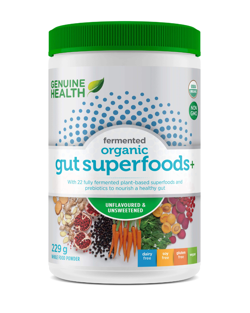 Made with 22 fully-fermented plant-based organic superfoods and prebiotics, fermented organic gut superfoods+ nourishes a healthy gut ecology for total body health.