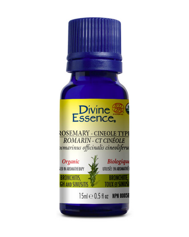 Rosemary Cineole Type essential oil is used in aromatherapy to relieve symptoms of chronic bronchitis, sinusitis and cough, as well as general fatigue and exhaustion.