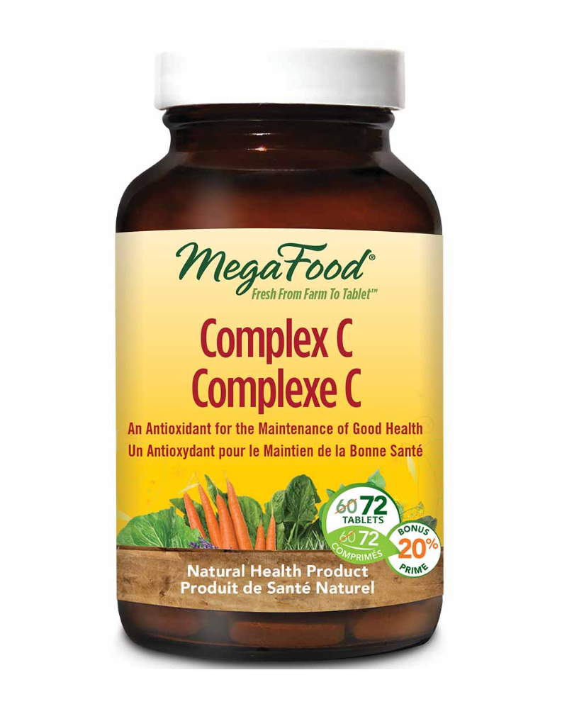 MegaFood Complex C takes immune-supportive FoodState® Vitamin C and combines it with two powerful blends to deliver a broad spectrum of phytonutrients: our Organic Bioflavonoid Complex (organic amla fruit, organic green pepper, organic rose hips and organic orange peel), and Fruit Phenolic Blend (organic whole orange, organic cranberry and organic blueberry).*