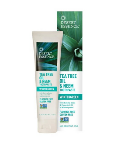 From India’s “toothbrush tree”, comes neem, an ayurvedic extract known for its dental benefits and an effective ingredient in this formula of baking soda and naturally anti-septic Eco-Harvest® Tea Tree Oil. Flavoured with the pure essential oil of wintergreen for an ultra-fresh clean. Fluoride and gluten free.