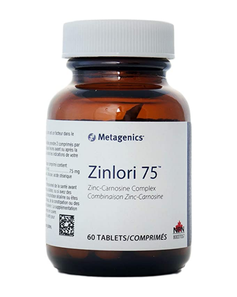 Zinlori 75 contains a high potency zinc-carnosine complex formulated to provide relief of gastric discomfort. Zinc-carnosine supports the healthy ecology, natural defenses, and integrity of the gastric mucosal lining. Relieves gastric discomforts such as occasional heartburn and indigestion, upset stomach, mild nausea, bloating, belching, and burping.