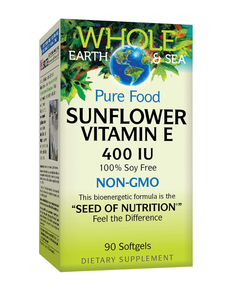 Whole Earth &Sea Pure Food Sunflower Vitamin E contains d-alpha tocopherol from non-GMO sunflower seed oil. It is ideal for anyone looking to avoid soy-based vitamin E supplements. The sunflower oil is identity preserved, meaning its unique qualities are protected from seed to shelf. Vitamin E supports cardiovascular and immune health, and helps prevent premature aging.