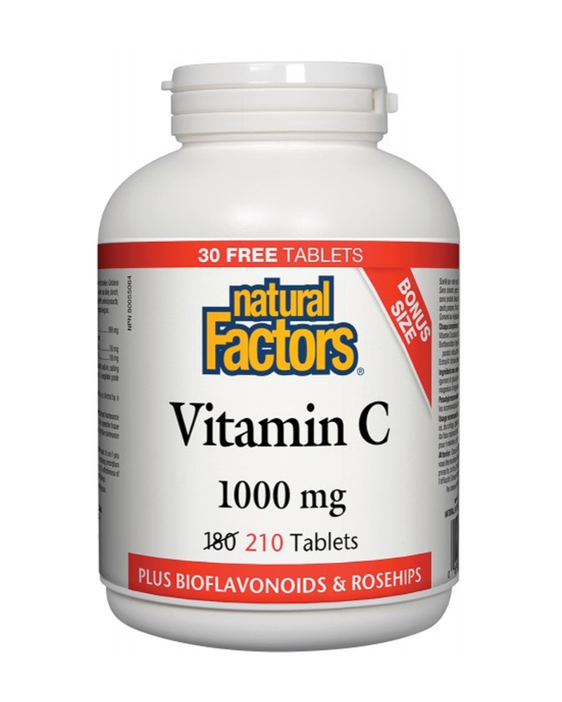 Natural Factors Vitamin C 1000 mg plus Bioflavonoids &Rosehips is a superior antioxidant formulation containing citrus bioflavonoids plus a 4:1 extract of rosehips. Bioflavonoids and rosehips improve the absorption and therapeutic action of vitamin C and enhance each other’s activity. Recommended for the maintenance of healthy bones, cartilage, teeth, and gums.