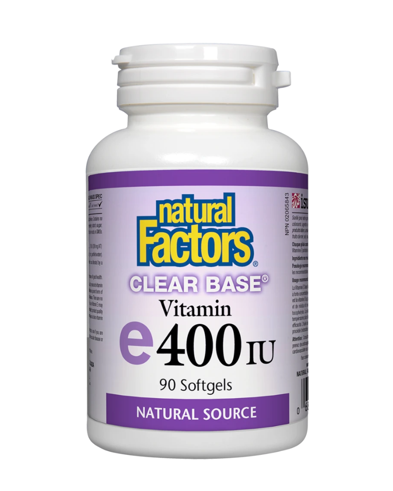 Natural Factors Clear Base Vitamin E 400 IU offers naturally sourced and soy-free vitamin E (d-alpha tocopherol). Vitamin E is a fat-soluble vitamin primarily known for its powerful antioxidant benefits. It helps protect cells from free radical damage and helps in the maintenance of good health.