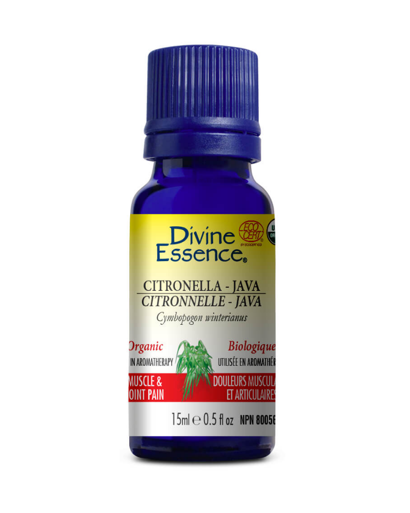 Java Citronella essential oil is used in aromatherapy to help relieve joint and muscle pain associated with sprains and strains and as well as a carminative for symptomatic relief of digestive discomfort.