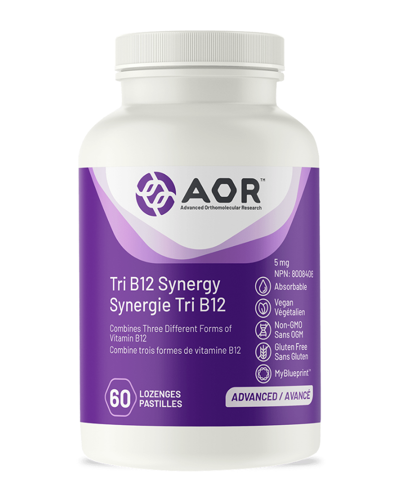 AOR’s Tri B12 Synergy is a combination of three independent and active forms of Vitamin B12. Methylcobalamin, Hydroxocobalamin and Adenosylcobalamin are three distinct cobalamin factors, each with their own unique benefits. When taken together, they provide an appropriate dose of bioavailable and active forms of B12 for comprehensive support in replenishing a deficiency