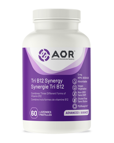 AOR’s Tri B12 Synergy is a combination of three independent and active forms of Vitamin B12. Methylcobalamin, Hydroxocobalamin and Adenosylcobalamin are three distinct cobalamin factors, each with their own unique benefits. When taken together, they provide an appropriate dose of bioavailable and active forms of B12 for comprehensive support in replenishing a deficiency