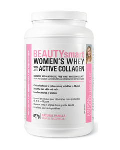 Lorna Vanderhaeghe BEAUTYSmart provides the benefits of Active Collagen in combination with hormone-free whey protein isolate. Whey protein is a great source of amino acids and protein which help support your immune system, muscle tone, and healthy hair, skin and nails.