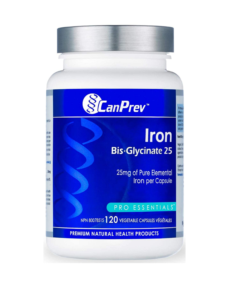 Bumping up iron stores is easy: simply take a daily iron supplement. But not all iron supplements provide a pass from uncomfortable side effects like constipation, diarrhoea, stomach upset and nausea. CanPrev’s Iron Bis-Glycinate 25 does. It contains the preferred bisglycinate form, a chelated iron that is easy to absorb, gentle on the stomach and doesn’t cause gastrointestinal upset. 