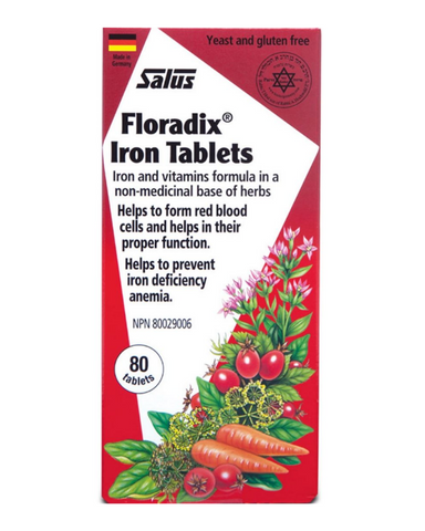 Floradix Tablets contain organic iron (II) from ferrous gluconate, vitamins B2, B6, B12 and C which contribute to the reduction of tiredness and fatigue and to normal energy-yielding metabolism.