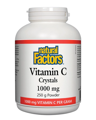 Vitamin C is best known for its antioxidant activity. It is also important for the normal development and maintenance of bones, cartilage, teeth, and gums. Natural Factors Vitamin C Crystals contain 1000 mg of vitamin C per ¼ teaspoon and is easily dissolved in liquid for optimal absorption.