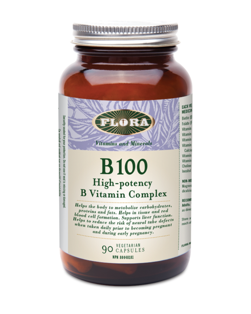 Flora’s B 100 Complex provides an extra high potency blend of eight essential B vitamins, helping you top up and maintain healthy levels of vitamin B daily.