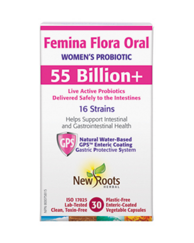 Femina Flora Oral is specifically formulated for women, featuring high-potency probiotics beneficial for intestinal and immune performance, with strains essential for female urinary and vaginal health.