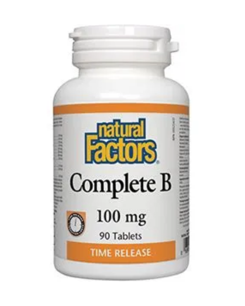 Essential for the maintenance of good health, the conversion of carbohydrates, fats, and proteins to energy, and in tissue and red blood cell formation, Natural Factors Complete B tablets provide a steady release of B vitamins to be absorbed by the body throughout the day.